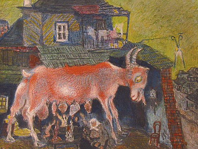 Натан Альтман. Иллюстрация «Мечта о козе‑кормилице» к рассказу Шолом‑Алейхема «Заколдованный портной». 1963