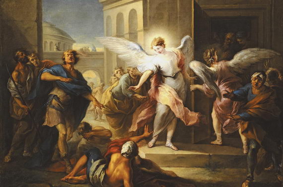 Ангелы ослепляют жителей Содома. Карл ван Лоо. 1772. Фрагмент. Частная коллекция 