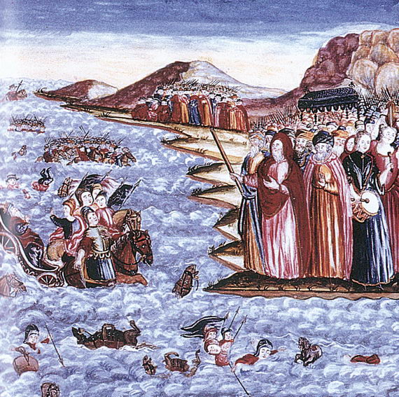 Переход через Красное море. Иллюстрация Йосефа Лейпника из Агады. Альтона. 1740. Granger Collection