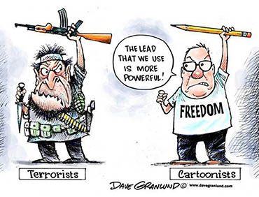 «Наше оружие сильнее». Террористы против карикатуристов. Карикатура Дэйва Гренланда, опубликованная на его странице в «Фейсбуке» 8 января 2015