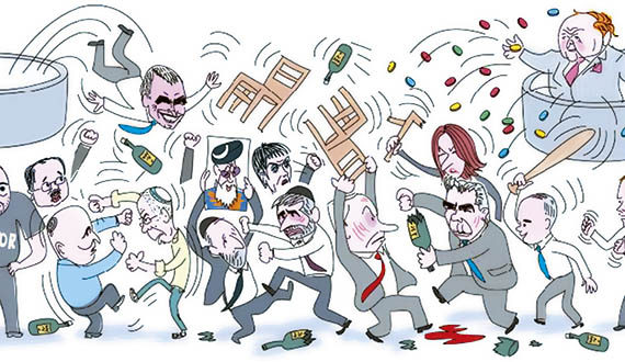 Предвыборная гонка. Карикатура Амоса Бидермана, опубликованная в газете «А‑Арец»