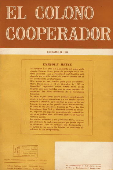 Обложка журнала «El colono cooperador» к 175‑летию со дня рождения Генриха Гейне.  Декабрь 1972