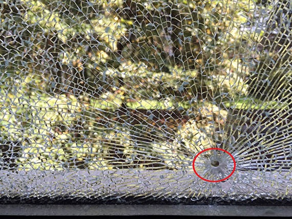 Поврежденное стекло в окне новой синагоги в Мюнстере. Фото из немецкой газеты «Юдише альгемайнe цайтунг». 10 сентября 2015