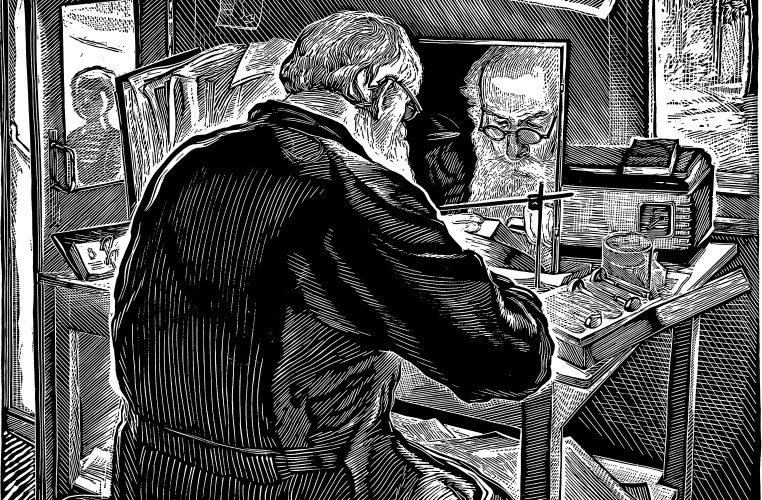 Илларион Голицын. В. А. Фаворский гравирует «Маленькие трагедии» Пушкина. Ксилография. 1961. ГТГ