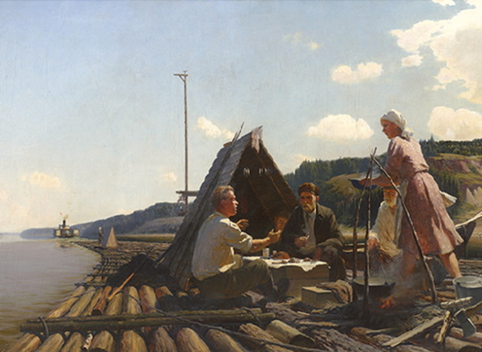 Яков Ромас. На плоту. Фрагмент. 1949. Институт русского реалистического искусства, Москва