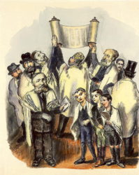 Людвиг Майднер. Поднятие Торы. 1944. Франкфурт, Еврейский музей