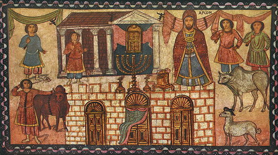 Освящение ковчега. Настенная роспись. III век. Синагога Дура-Европос, Сирия