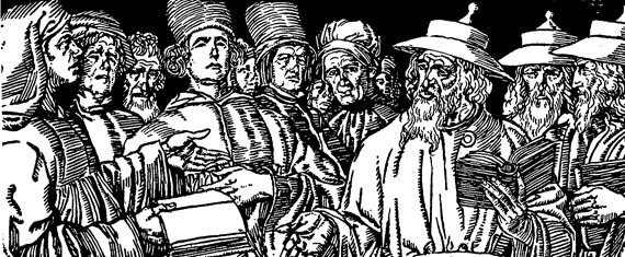 Диспут между иудеями и христианами. Гравюра (фрагмент). Германия. XV век