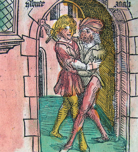 Йоав убивает Авнера. Ксилография. Нюрнбергская хроника. 1493. Библиотека Морса, колледж Белойт