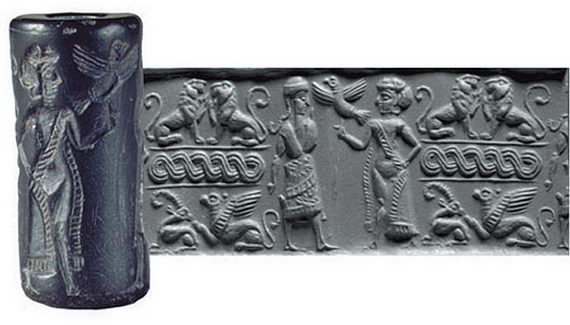 Цилиндрическая печать. Месопотамия. 1700–1650 годы до н. э.