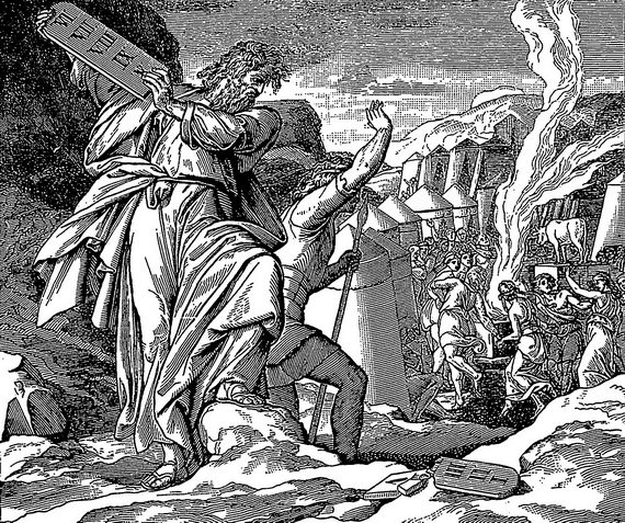 Моисей разбивает скрижали Завета. Иллюстрация из книги Чарльза Фостера «Библейские истории». 1897