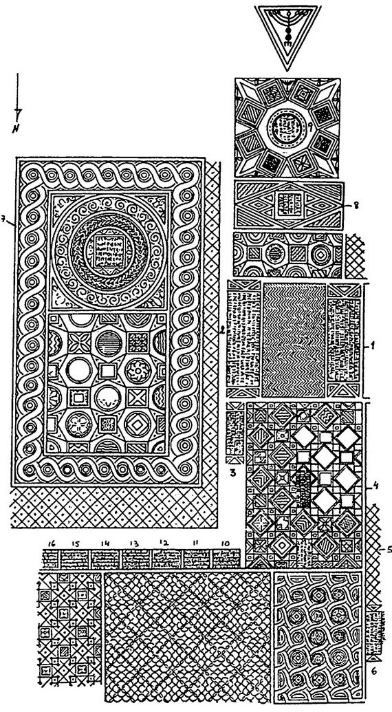 Схема мозаичного пола синагоги в Апамее