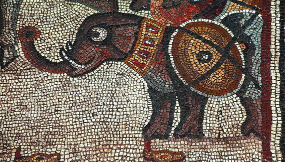 Фрагмент мозаики с изображением слона. Синагога Хукок, Нижняя Галилея. IV–V века н. э.